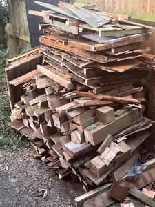 Pile of wood from old shed and fence